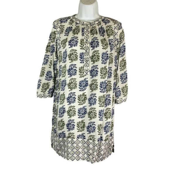 Loft Size XS Dress Sheath Button Front White Blue Floral Print Half Sleeve - Picture 1 of 9